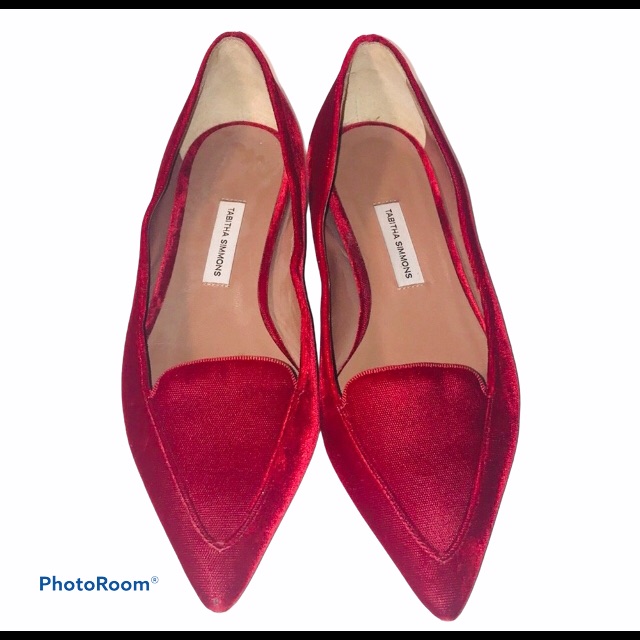 Tabitha Simmons Alexa Red Velvet Pointed Toe Flats